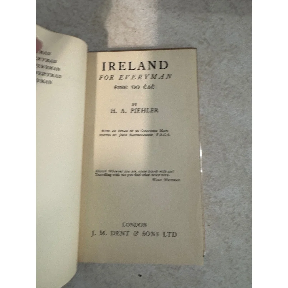 Ireland For Everyman H.A. Piehler Vintage 1938 Travel Guide 20 Color Maps